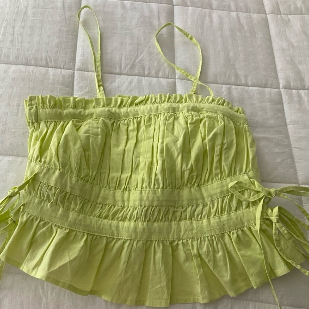 Free People Lime Green Ruffled Blouse